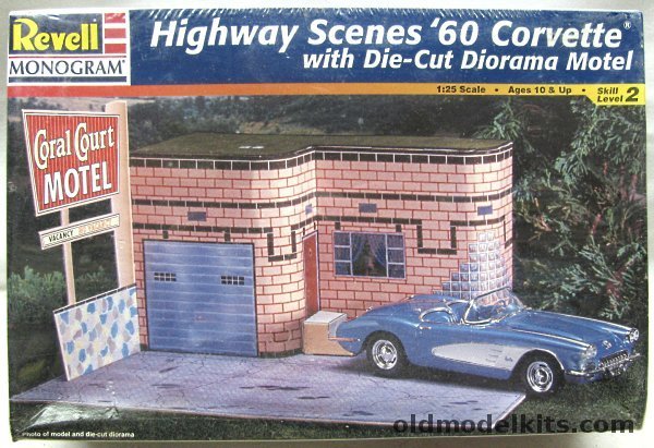 Monogram 1/25 Highway Scenes 1960 Chevrolet Corvette with Di-Cut 'Coral Court Motel' (St. Louis) Diorama, 85-7802 plastic model kit